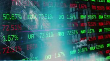 Tüm dünyada istatistik ve finansal veri işleme animasyonları. küresel iş, veri işleme, dijital arayüz ve bağlantılar konsepti dijital olarak oluşturulmuş video.