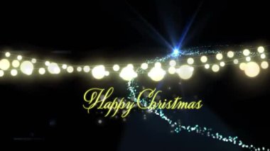 Peri ışıkları ve noel ağacı üzerine mutlu noel mesajı animasyonu. Noel, gelenek ve kutlama konsepti dijital olarak oluşturuldu.
