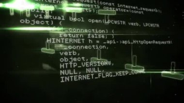 DNA iplikçiklerinin dönmesi ve veri işleme animasyonu. küresel bilim, veri işleme ve dijital arayüz kavramı dijital olarak oluşturulmuş video.