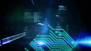 İşlemci devre kartından veri işleme animasyonu. küresel veri işleme ve dijital arayüz konsepti dijital olarak oluşturulmuş video.