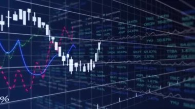 Şebeke üzerinde istatistik ve finansal veri işleme animasyonları. covid 19 salgın konsepti dijital olarak oluşturulan video sırasında küresel iş, finans ve veri işleme.