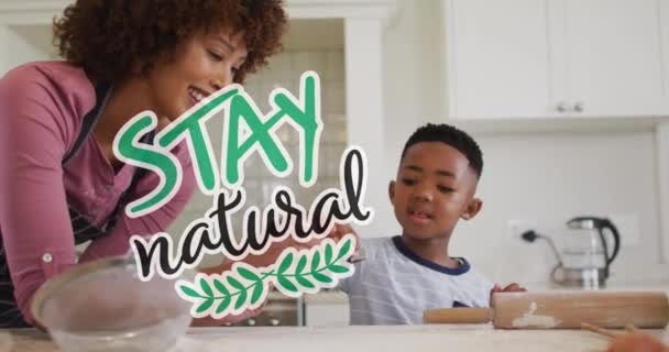 Animación Estancia Texto Natural Sobre Madre Afro Americana Feliz Hijo — Vídeos de Stock