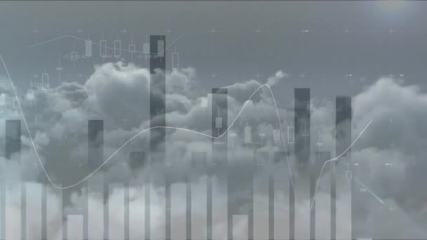 Animação Processamento Estatísticas Sobre Céu Com Nuvens Conceito Global Processamento — Vídeo de Stock