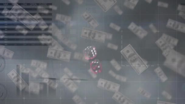 Animatie Van Verwerking Van Financiële Gegevens Twee Dobbelstenen Amerikaanse Dollar — Stockvideo