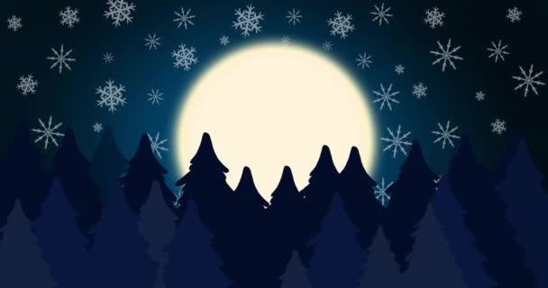 Animación Saludos Navideños Ruso Sobre Nevadas Luna Con Abetos Navidad — Vídeo de stock