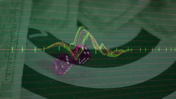 Animação Processamento Dados Financeiros Sobre Dois Dados Notas Dólar Americano — Vídeo de Stock