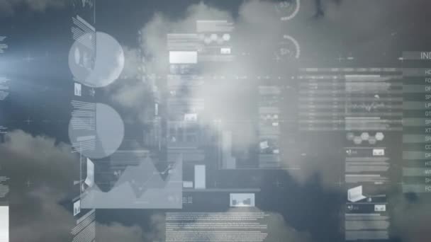 Animáció Statisztika Feldolgozása Felhők Globális Adatfeldolgozás Digitális Interfész Koncepció Digitálisan — Stock videók