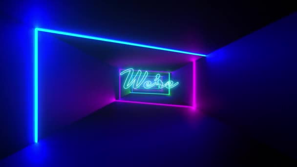 Animation Des Miettextes Blauem Neon Mit Bunten Neonlichtern Die Sich — Stockvideo