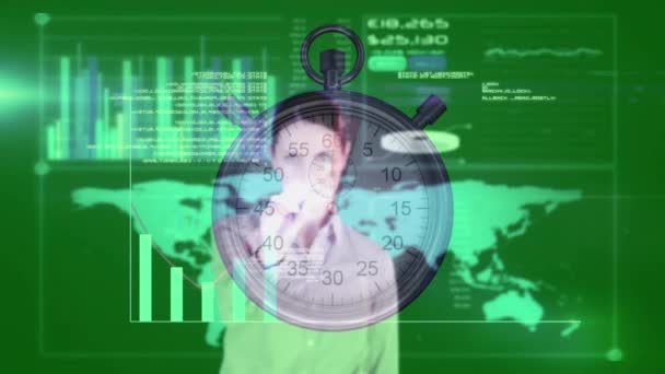 Animazione Statistiche Con Donna Affari Cronometro Concetto Globale Business Produttività — Video Stock