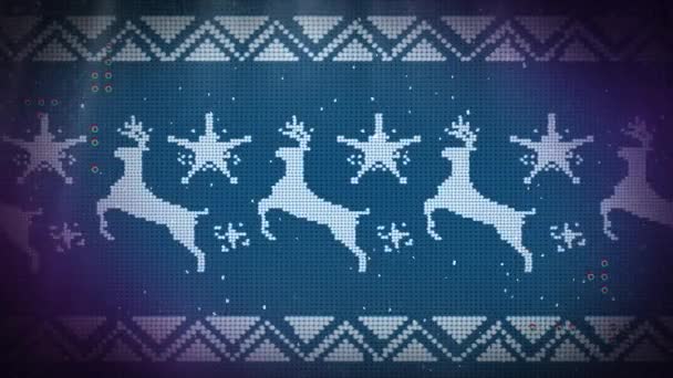 Animatie Van Rendieren Sneeuwvlok Herhaald Blauwe Achtergrond Kerstmis Traditie Viering — Stockvideo