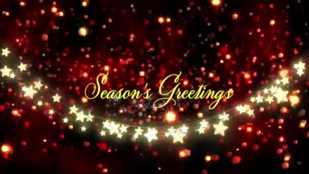 Animation Seasons Greetings Text Stars Light Spots Black Background Christmas — Stock Video