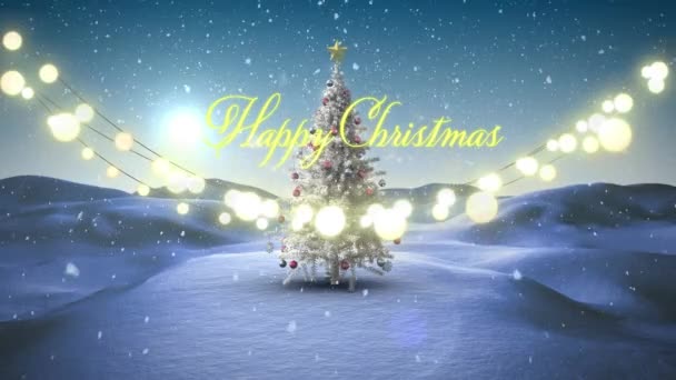 Animação Texto Natal Feliz Sobre Árvore Natal Natal Tradição Conceito — Vídeo de Stock