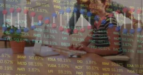 Animação Fita Dna Processamento Dados Financeiros Sobre Pessoas Negócios Usando — Vídeo de Stock