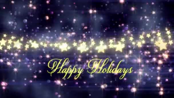 Анимация Текста Счастливых Праздников Над Звездами Светлыми Пятнами Чёрном Фоне — стоковое видео