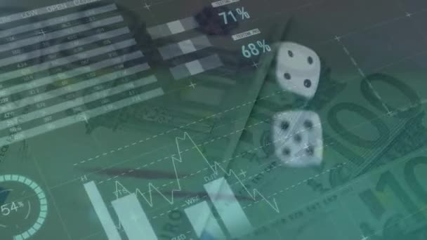 Animazione Dell Elaborazione Dei Dati Finanziari Due Dadi Banconote Euro — Video Stock