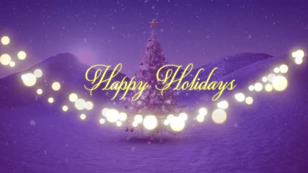 Animación Felices Fiestas Cadenas Texto Brillantes Luces Hadas Navidad Árbol — Vídeo de stock