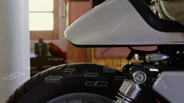 Animering Motorcykel Över Stadsbilden Ritning Global Databehandling Digitalt Gränssnitt Och — Stockvideo