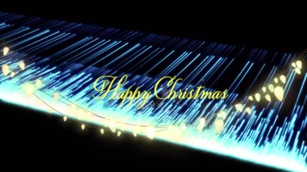 Animáció Boldog Karácsonyi Szöveg Felett Tündér Fények Kék Fény Pályák — Stock videók