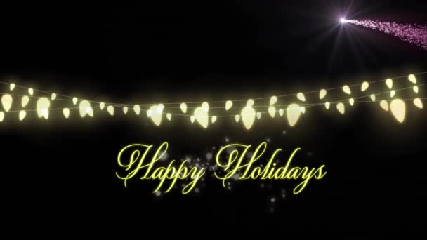 Animación Felices Fiestas Texto Sobre Puntos Luz Navidad Tradición Concepto — Vídeo de stock
