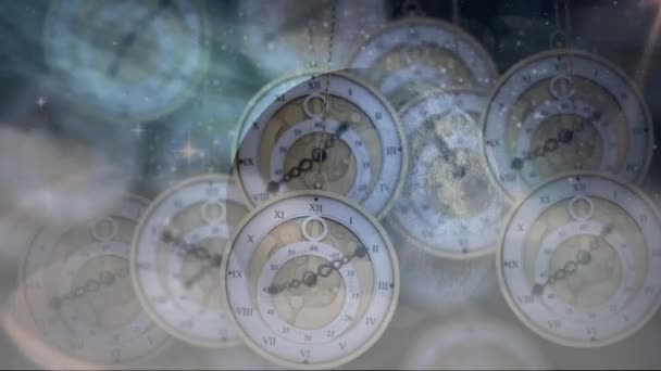 Animação Globo Terrestre Espaço Sobre Relógios Ticking Conceito Global Espaço — Vídeo de Stock