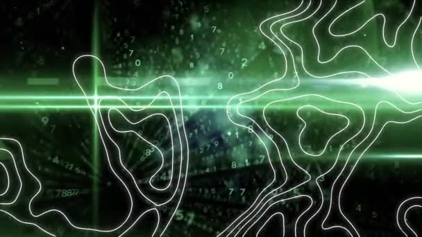 Animation Digital Data Processing White Lines Glowing Green Lights Global — Stock Video