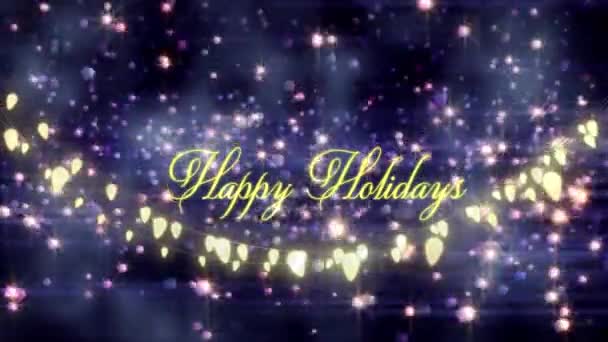 Animáció Boldog Ünnepeket Szöveg Fényfoltok Fekete Háttér Karácsony Hagyomány Ünnepség — Stock videók