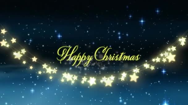 Animation Happy Christmas Text Fairy Lights Stars Christmas Tradition Celebration — Stock Video