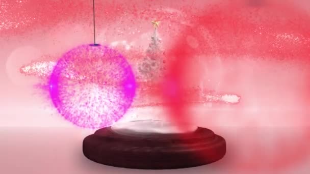 Kleurrijke Kerstballen Opknoping Decoraties Schieten Ster Kerstboom Sneeuwbol Kerstfeest Viering — Stockvideo