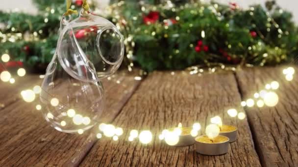 Animación Luces Cuerda Decoraciones Borrosas Del Árbol Navidad Navidad Felicitaciones — Vídeos de Stock