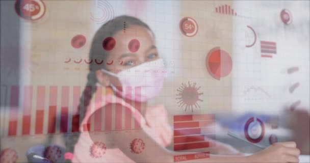 마스크를 여학생 세포와 애니메이션이다 학습은 세계적 유행성 개념을 사용하여 디지털로 — 비디오