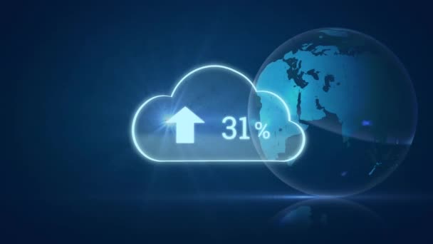 Animation Digital Cloud Numbers Growing Data Processing Globe Global Cloud — Stock Video