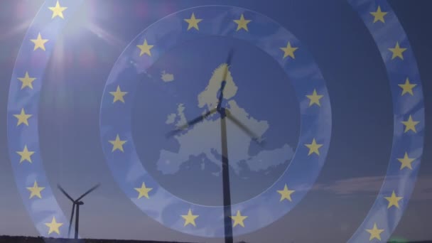 Animación Del Mapa Europa Con Estrellas Bandera Unión Europea Girando — Vídeos de Stock