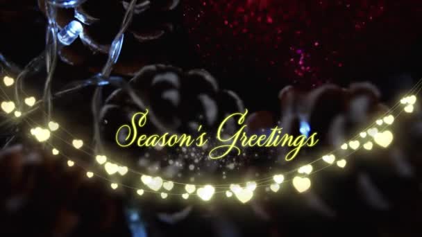 Animation Seasons Greetings Text Christmas Tree Decorations Christmas Tradition Celebration — Stock Video