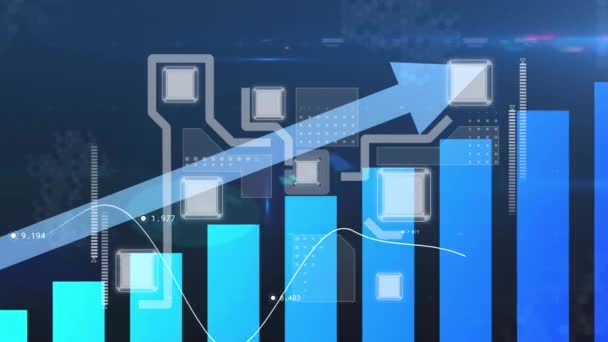 Animación Estadísticas Con Flecha Red Conexiones Negocio Global Procesamiento Datos — Vídeos de Stock