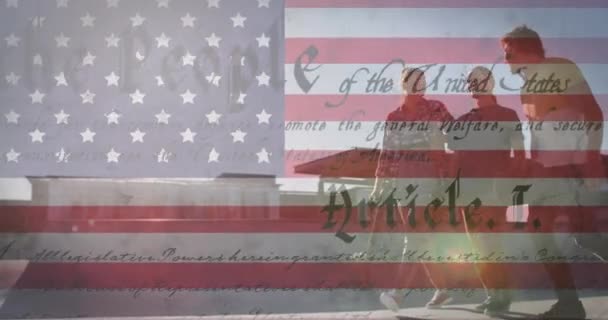 Animation Der Flagge Der Vereinigten Staaten Von Amerika Über Glücklichen — Stockvideo