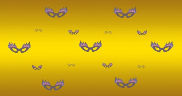 Animation Grey Masquerade Masks Yellow Background Fashion Social Network Digital — Stock Video