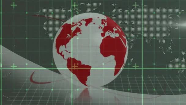 Animação Mapa Mundo Processamento Dados Sobre Globo Grade Conceito Global — Vídeo de Stock