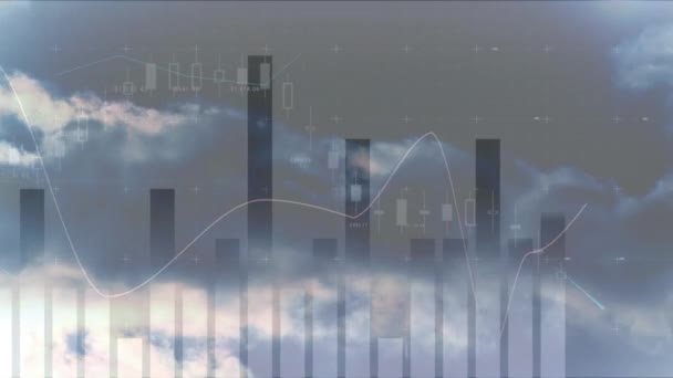 Animazione Elaborazioni Statistiche Nuvole Cielo Elaborazione Globale Dei Dati Concetto — Video Stock