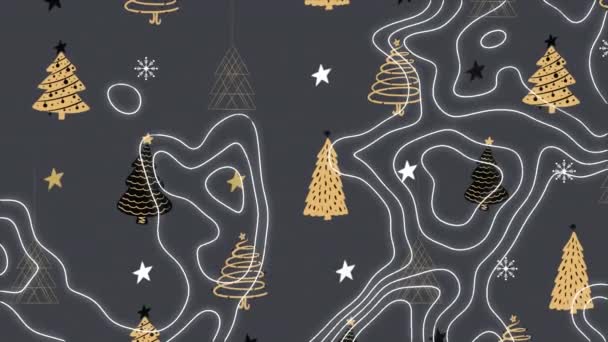 Topografía Sobre Árbol Navidad Estrellas Iconos Patrón Sin Costuras Sobre — Vídeos de Stock