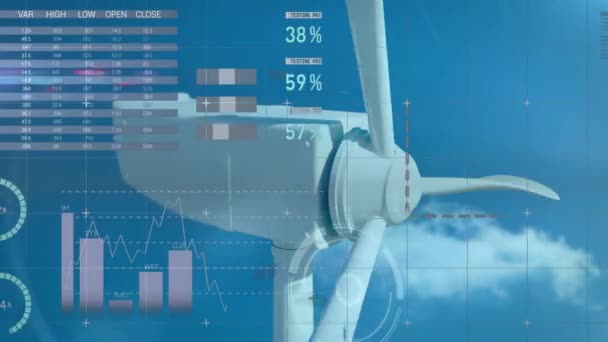 Animatie Van Statistieken Gegevensverwerking Windturbines Klimaatopwarming Klimaatverandering Duurzaamheidsconcept Digitaal Gegenereerde — Stockvideo