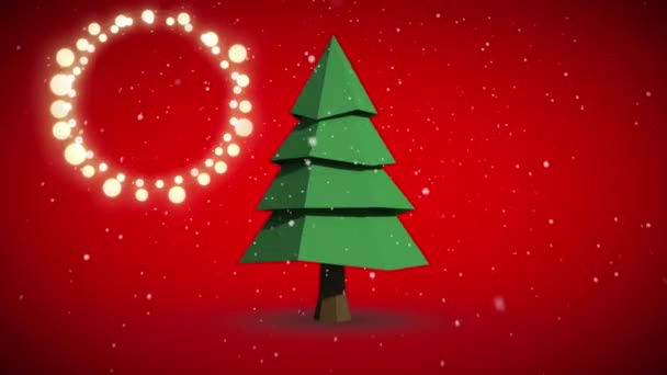 Animation Fairy Lights Frame Copy Space Christmas Tree Red Background — Stock Video