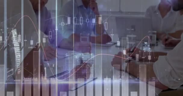 Animación Estadísticas Procesamiento Datos Financieros Sobre Personas Negocios Reuniones Concepto — Vídeos de Stock