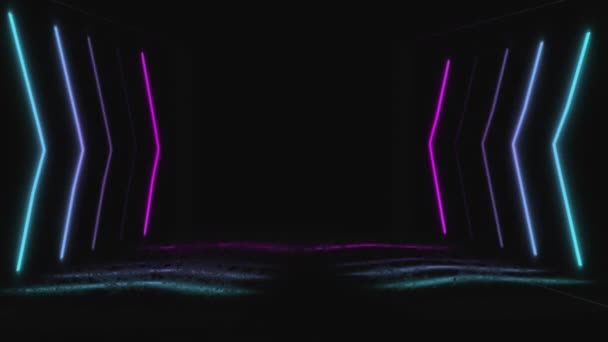 Animace Modrých Fialových Růžových Zářících Neonových Chevronů Černém Pozadí Abstraktní — Stock video