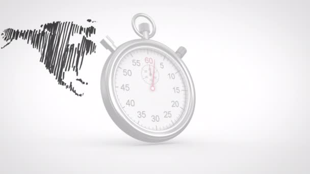 Stop Watch Dünya Haritasının Animasyonu Küresel Çevre Kavramı Dijital Olarak — Stok video