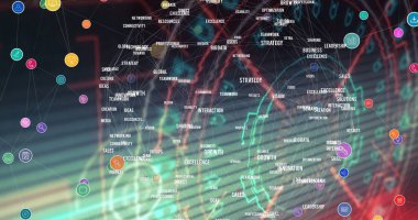 Bilgisayar arayüzü üzerinden küresel bağlantıların ve dijital ağların birleşik görüntüsü. küresel iletişim, ağ ve teknoloji kavramı.