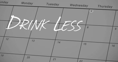 Yeni yıl çözünürlüğünün görüntüsü, Ocak takviminden sonra beyazlar içinde daha az yazı içeriyor. Alkol farkındalığı kampanyası ve yeni yıl sağlık hizmeti konsepti dijital olarak oluşturulmuş imaj.