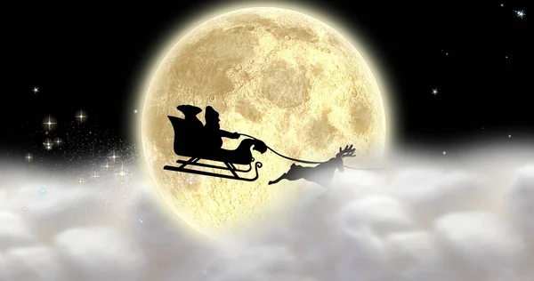 Σύνθεση Του Sleigh Santa Κατά Την Πανσέληνο Νύχτα Χώρο Αντιγραφής — Φωτογραφία Αρχείου