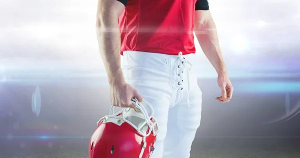 Mittelteil Eines Muskulösen Männlichen American Football Spielers Der Einen Helm — Stockfoto