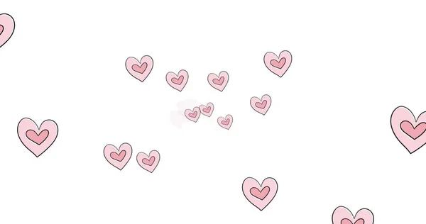 Beyaz Arka Planda Yüzen Pembe Kalplerin Görüntüsü Sevgililer Günü Aşk — Stok fotoğraf