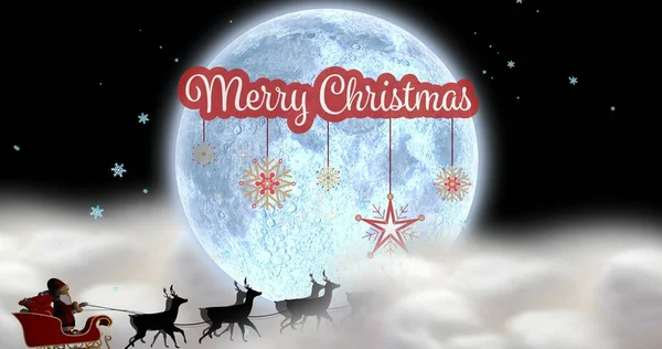 Digital Composite Image Christmas Greeting Santa Sleigh Full Moon Night — Stock Photo, Image